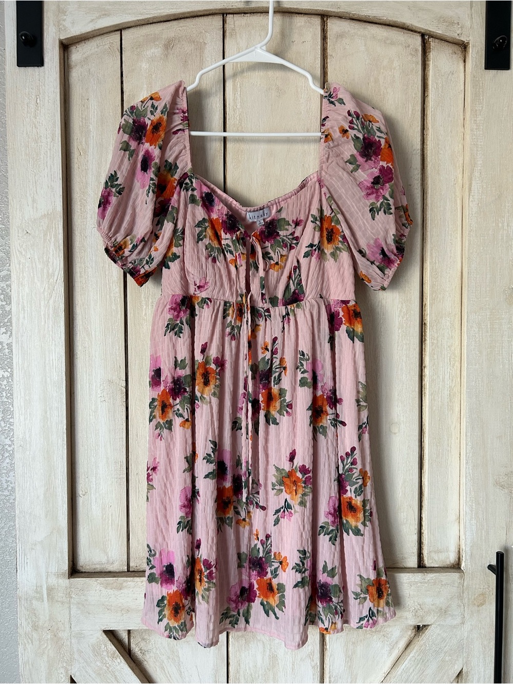 Floral Puff-Sleeve Women's Dress - Pink